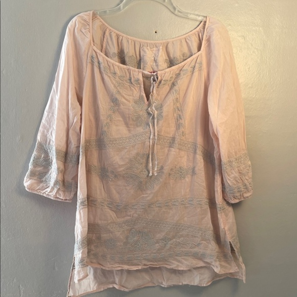 Johnny Was 3J Workshop Light Pink Embroidered Blouse tunic size  medium